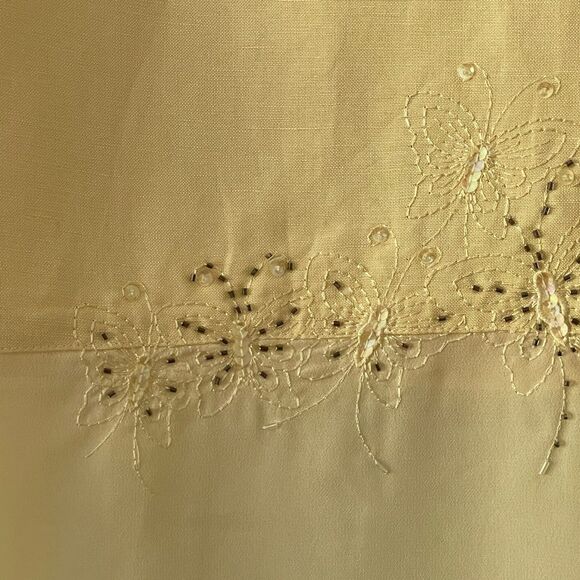 Plaza South Linen Blend Yellow MIDI Skirt with butterfly embroidery sequin Sz 18 - Picture 6 of 10